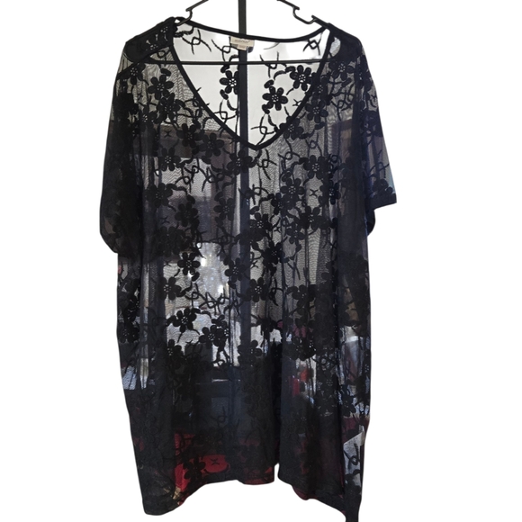 PLUS SIZE****Avenue Black Floral Lace Blouse - Picture 1 of 8